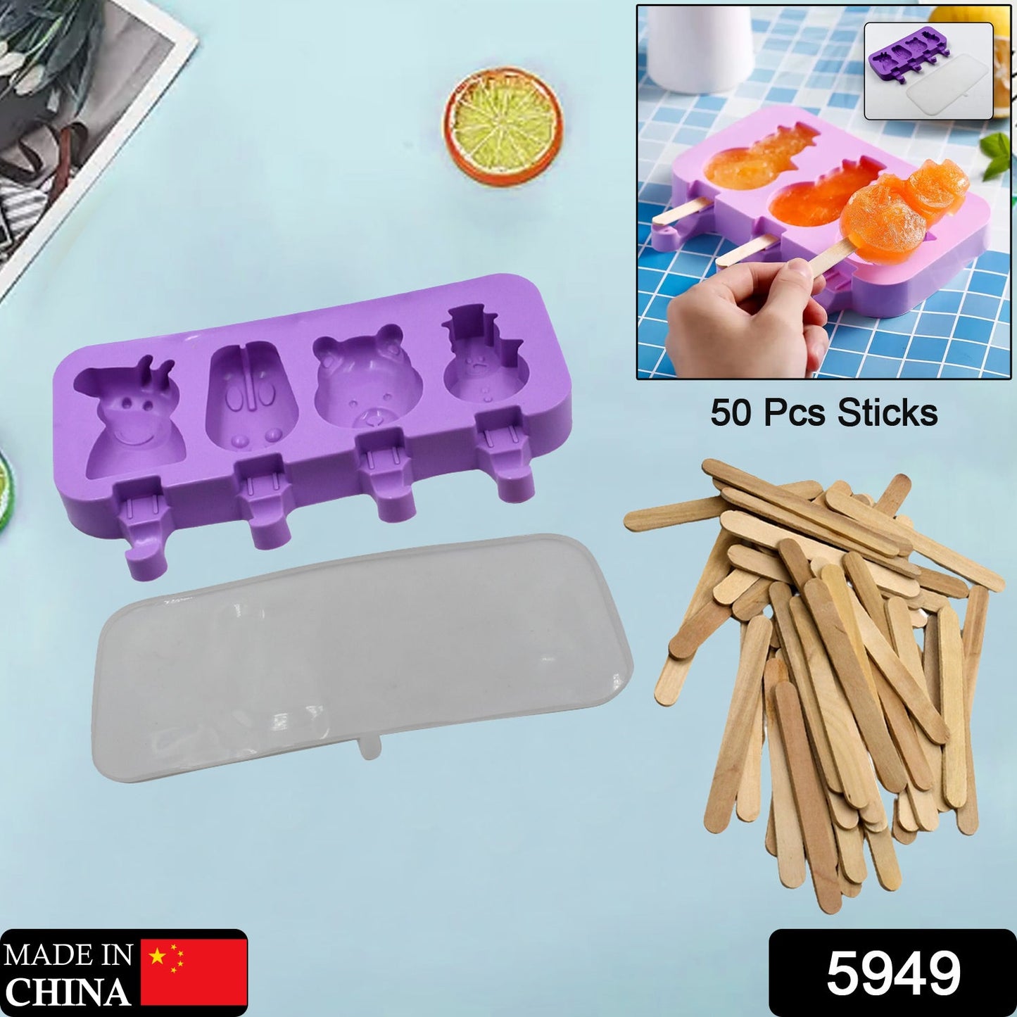 Silicone sicle Molds Ice Cream Molds 4 Cavities with Lids 50 Pack Sticks for Kids Ice cube Maker Easy Release