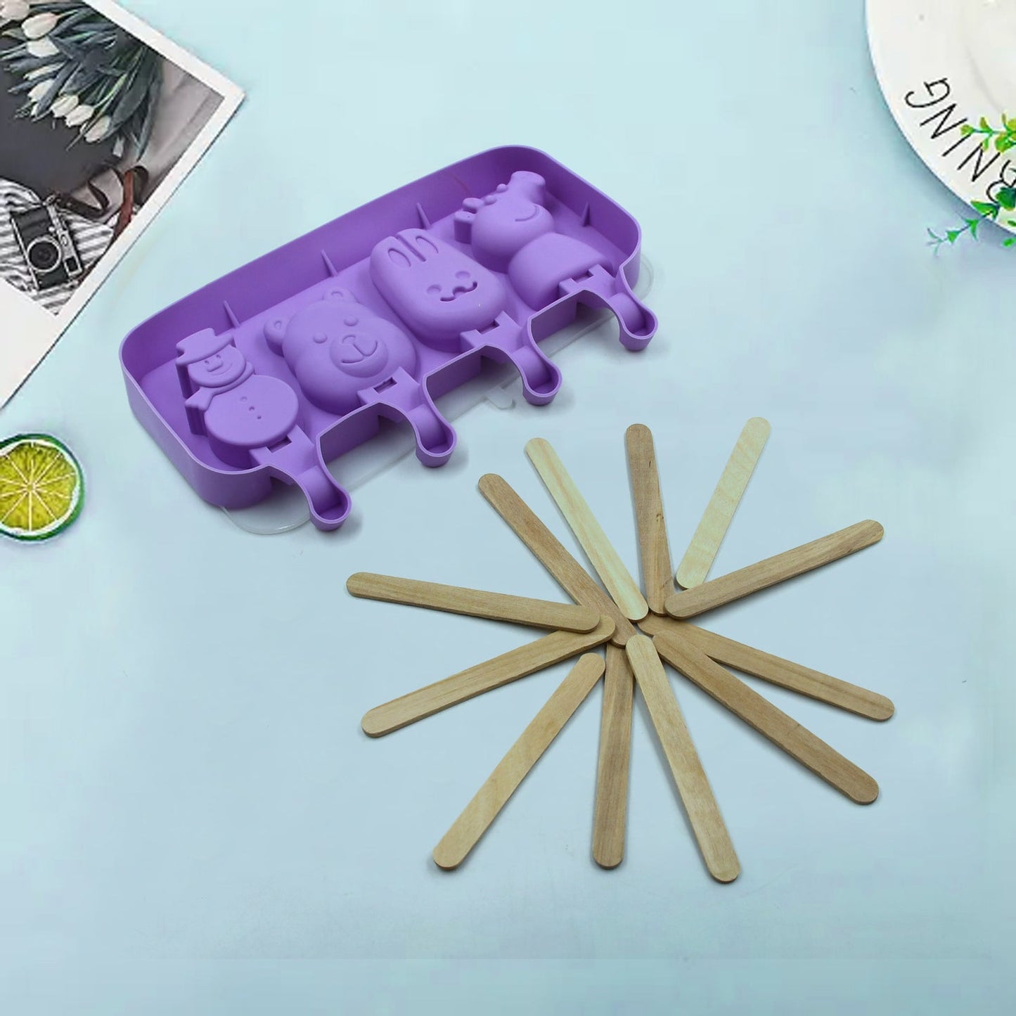 Silicone sicle Molds Ice Cream Molds 4 Cavities with Lids 50 Pack Sticks for Kids Ice cube Maker Easy Release